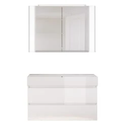 Pianura Stella Badmöbel Set 102 Cm Mit LED-Spiegelschrank, Ohne Hahnloch