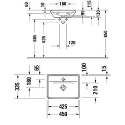 Duravit D-Neo Handwaschbecken 45 Cm, Ohne Hahnloch, Ohne Überlauf