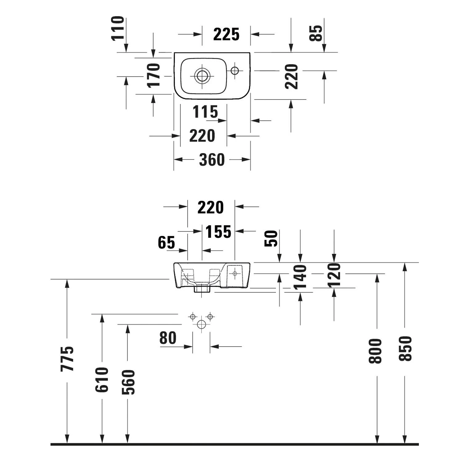 Duravit No. 1 Handwaschbecken 36 Cm, Mit 1 Hahnloch Rechts, Ohne Überlauf 3 Duravit No. 1 Handwaschbecken 36 Cm, Mit 1 Hahnloch Rechts, Ohne Überlauf – Bild 3