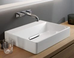 Geberit ONE Aufsatzwaschtisch, Ohne Hahnloch, Ohne Überlauf, Abgang Horizontal