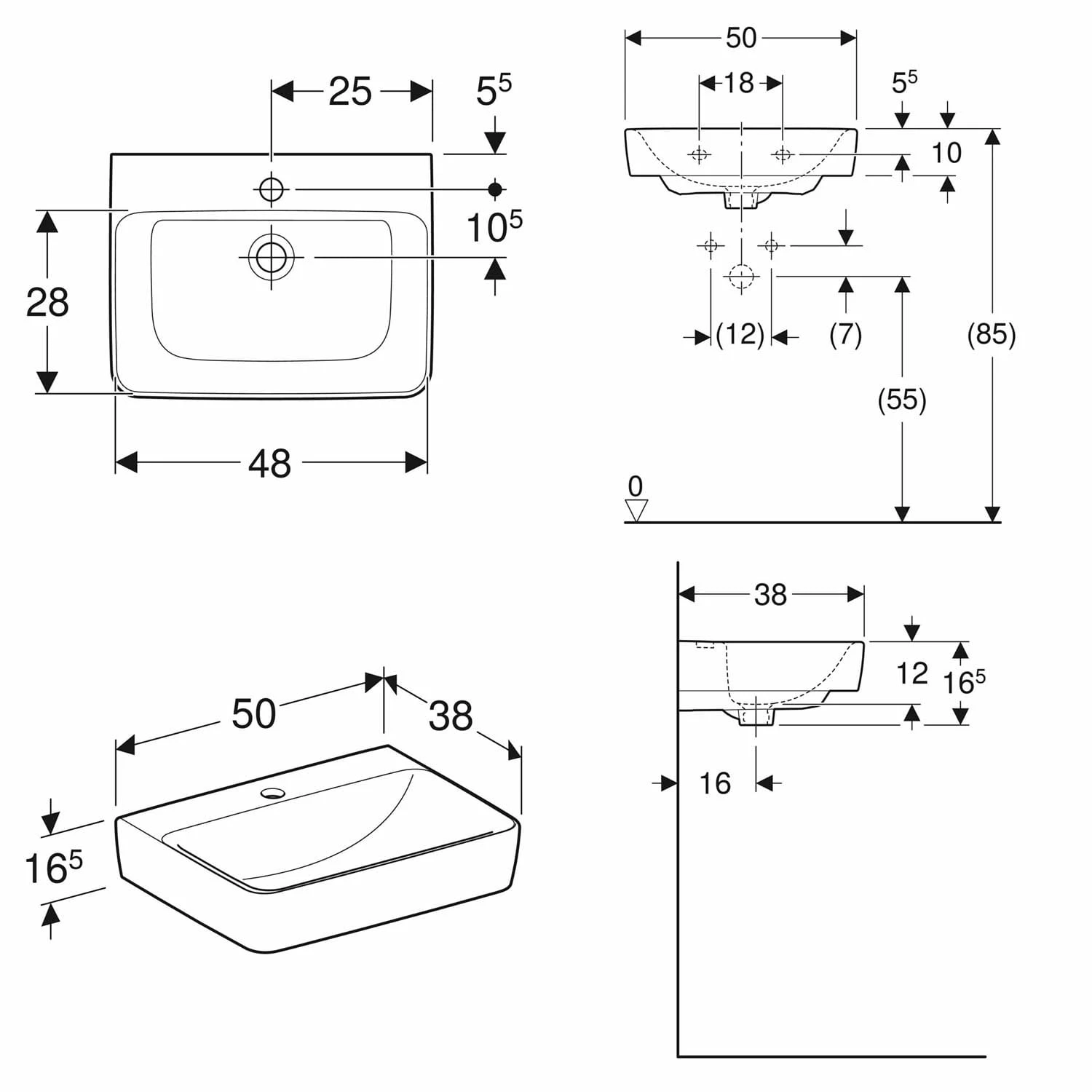 Geberit Renova Plan Handwaschbecken 50 Cm Mit Hahnloch Mittig, Ohne Überlauf 2 Geberit Renova Plan Handwaschbecken 50 Cm Mit Hahnloch Mittig, Ohne Überlauf – Bild 2