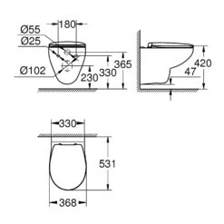 GROHE Bau Keramik Wand-Tiefspül-WC Set Mit Spülrand -Badmöbel Verkäufe grohe badkeramik bau wc stand tiefspuel 6180373