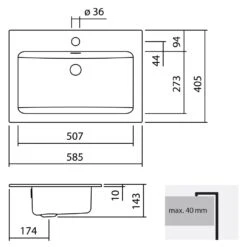Alape Einbaubecken EB.R585H, Rechteckig 58,5 X 40,5 Cm Ohne Überlauf