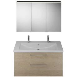 Burgbad Eqio Möbelkombination Inkl. Keramik-Doppelwaschtisch 123 Cm Rechts, Mit Stangengriff P95