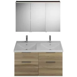 Burgbad Eqio Möbelkombination Inkl. Keramik-Doppelwaschtisch 123 Cm, Doppeltür Spiegelschrank Links, Mit Griff G0200