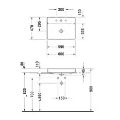Duravit DuraSquare Aufsatzbecken Ohne Hahnloch 60 X 47 Cm