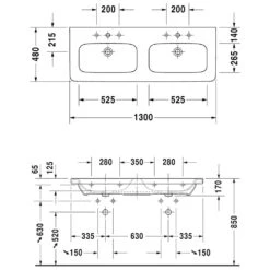 Duravit DuraStyle Möbel-Doppelwaschtisch 130 Cm, Mit 1 Hahnloch Je Becken