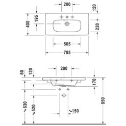 Duravit DuraStyle Möbelwaschtisch Compact, 78,5 Cm 1 Hahnloch Durchgestochen