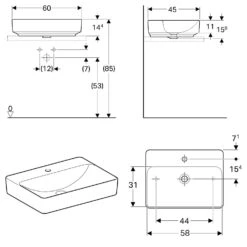 Geberit VariForm Aufsatzwaschtisch 60 X 45 Cm, Rechteckig, Mit Hahnlochbank