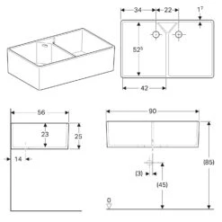 Geberit Publica Mehrzweck-Doppelbecken 90 X 56 Cm Mit Überlauf
