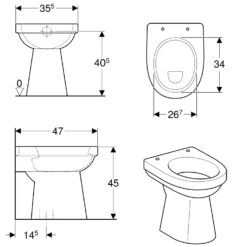 Geberit Renova Comfort Stand-WC Flachspüler, Barrierefrei, Abgang Vertikal