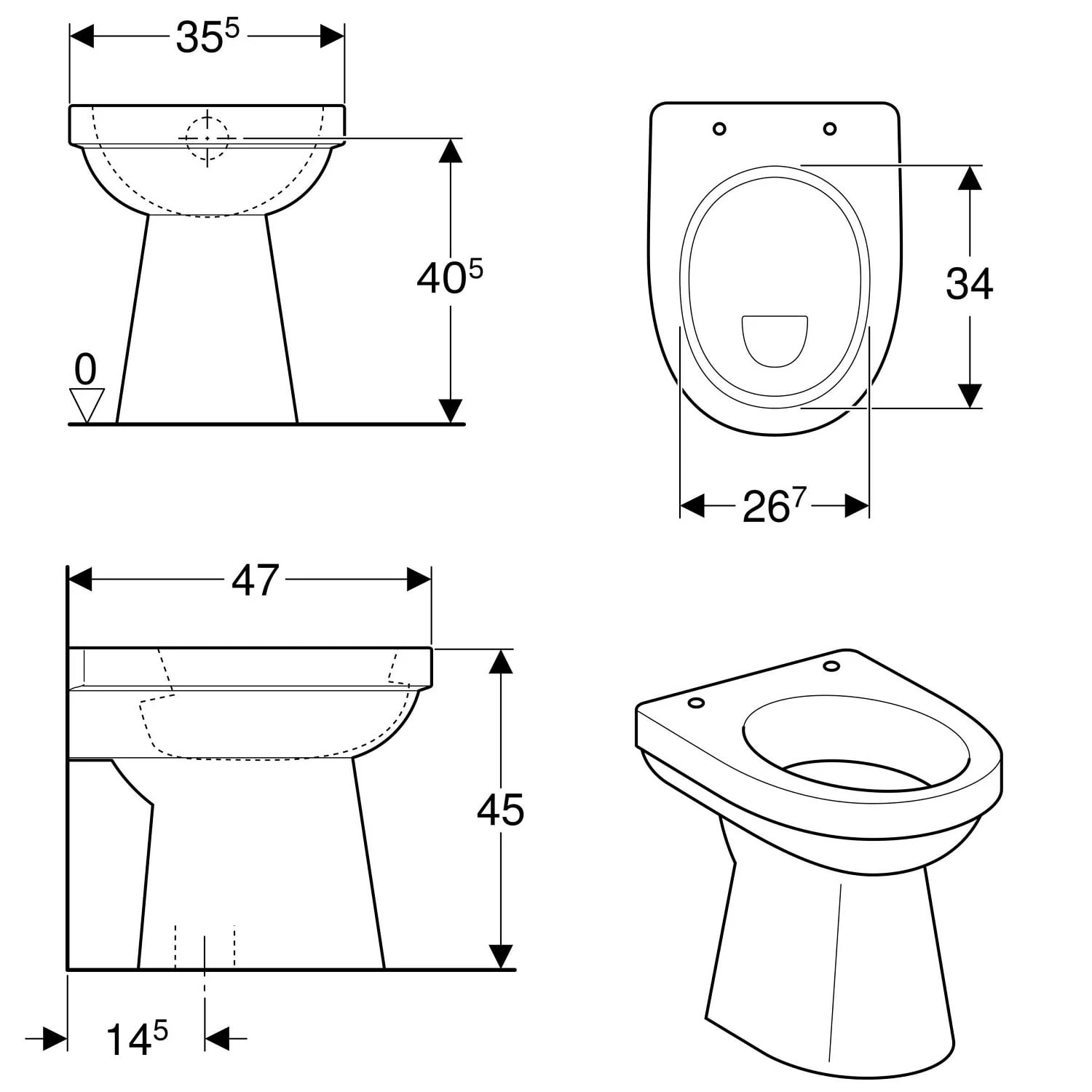 Geberit Renova Comfort Stand-WC Flachspüler, Barrierefrei, Abgang Vertikal 1 Geberit Renova Comfort Stand-WC Flachspüler, Barrierefrei, Abgang Vertikal