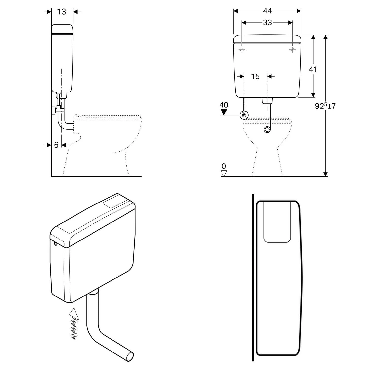 Geberit AP-Spülkasten AP127 Tiefhängend Mit Spül-Stopp-Spülung, Anschluss Unten Links 2 Geberit AP-Spülkasten AP127 Tiefhängend Mit Spül-Stopp-Spülung, Anschluss Unten Links – Bild 2