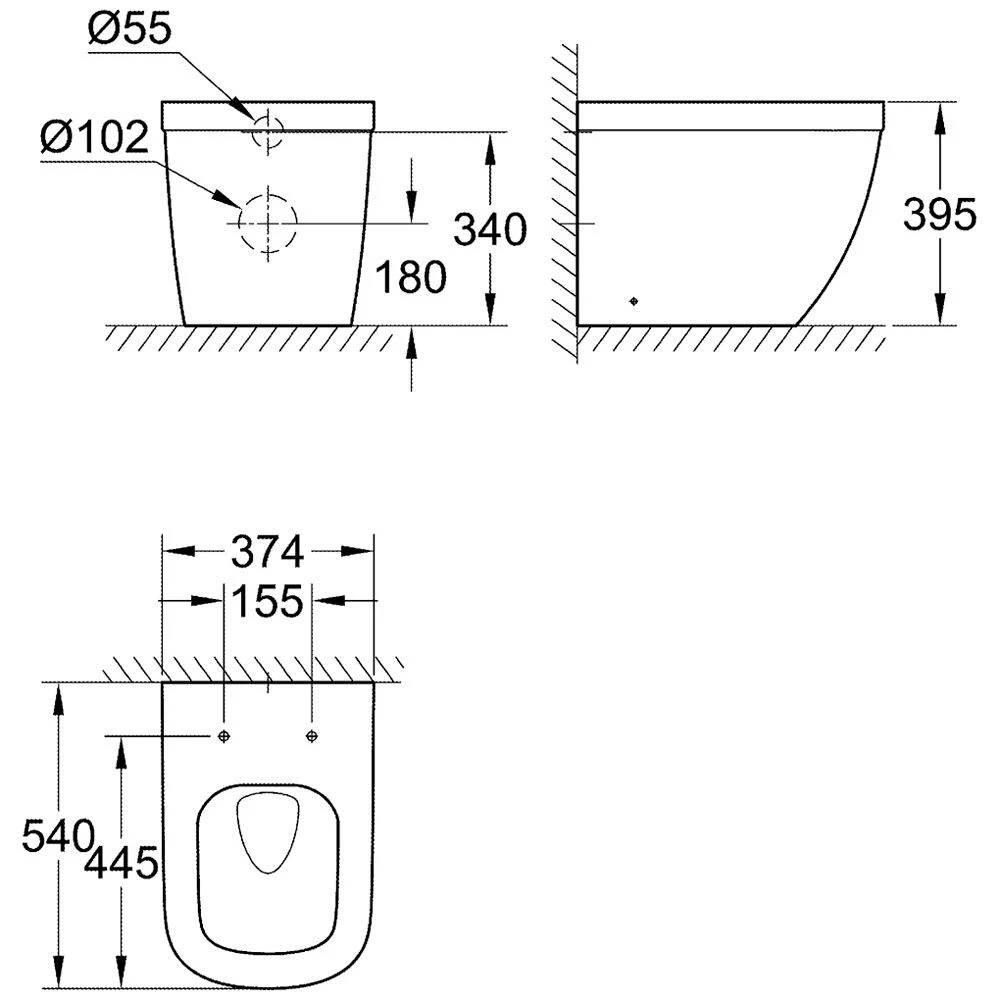 GROHE Euro Keramik Stand-Tiefspül-WC Back To Wall, Spülrandlos 2 GROHE Euro Keramik Stand-Tiefspül-WC Back To Wall, Spülrandlos – Bild 2