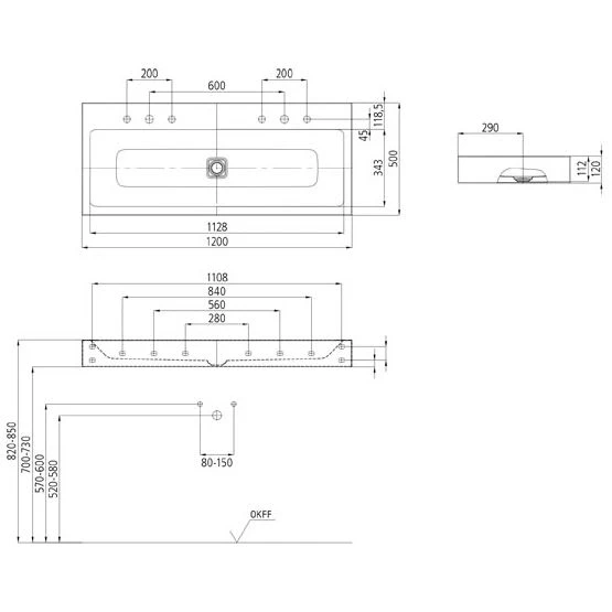 Kaldewei Cono Wandwaschtisch 3091 Ohne Hahnlochbohrung, 120 Cm 3 Kaldewei Cono Wandwaschtisch 3091 Ohne Hahnlochbohrung, 120 Cm – Bild 3