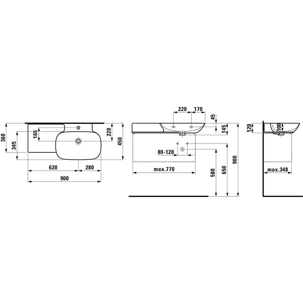 LAUFEN INO Waschtisch Unterbaufähig 90 X 45 Cm Mit Ablage Links, Ohne Überlauf 3 LAUFEN INO Waschtisch Unterbaufähig 90 X 45 Cm Mit Ablage Links, Ohne Überlauf – Bild 3