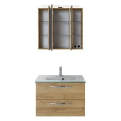 Pelipal Trentino Möbelkombination Mit Glaswaschtisch 77 Cm, SPS Mit LED Aufbauleuchte