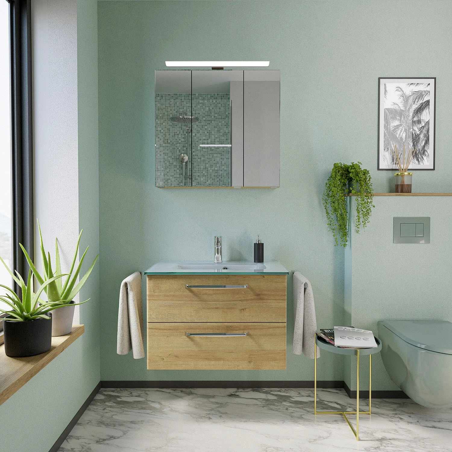 Pelipal Trentino Möbelkombination Mit Glaswaschtisch 77 Cm, SPS Mit LED Aufbauleuchte 7 Pelipal Trentino Möbelkombination Mit Glaswaschtisch 77 Cm, SPS Mit LED Aufbauleuchte – Bild 7