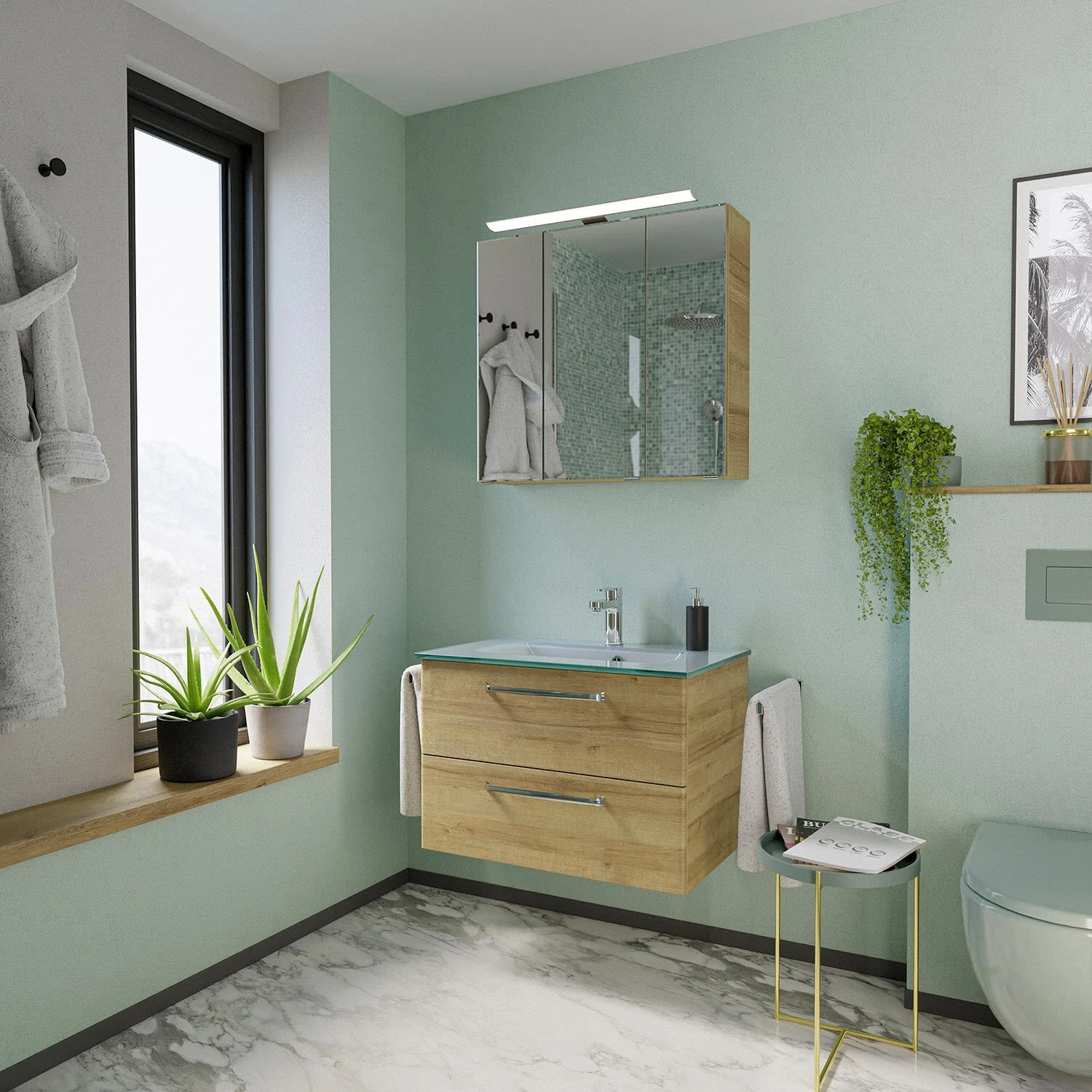 Pelipal Trentino Möbelkombination Mit Glaswaschtisch 77 Cm, SPS Mit LED Aufbauleuchte 8 Pelipal Trentino Möbelkombination Mit Glaswaschtisch 77 Cm, SPS Mit LED Aufbauleuchte – Bild 8