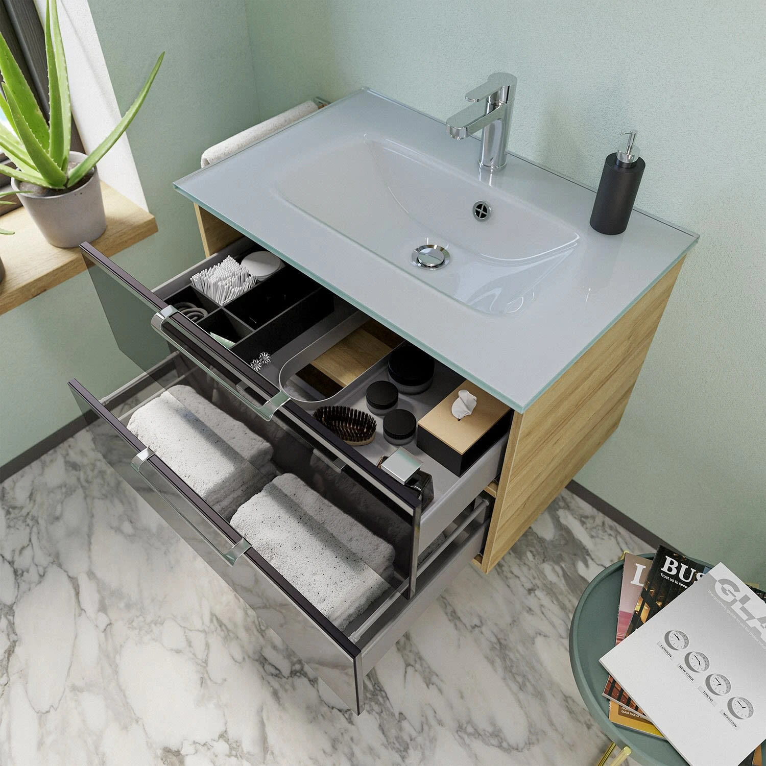 Pelipal Trentino Möbelkombination Mit Glaswaschtisch 77 Cm, SPS 3D 2 Pelipal Trentino Möbelkombination Mit Glaswaschtisch 77 Cm, SPS 3D – Bild 2