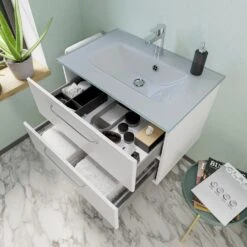 Pelipal Trentino Möbelkombination Mit Glaswaschtisch 77 Cm, Spiegel