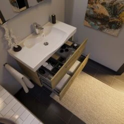 Pelipal Trentino Möbelkombination Mit Keramikwaschtisch 92 Cm, SPS Mit LED Aufbauleuchte