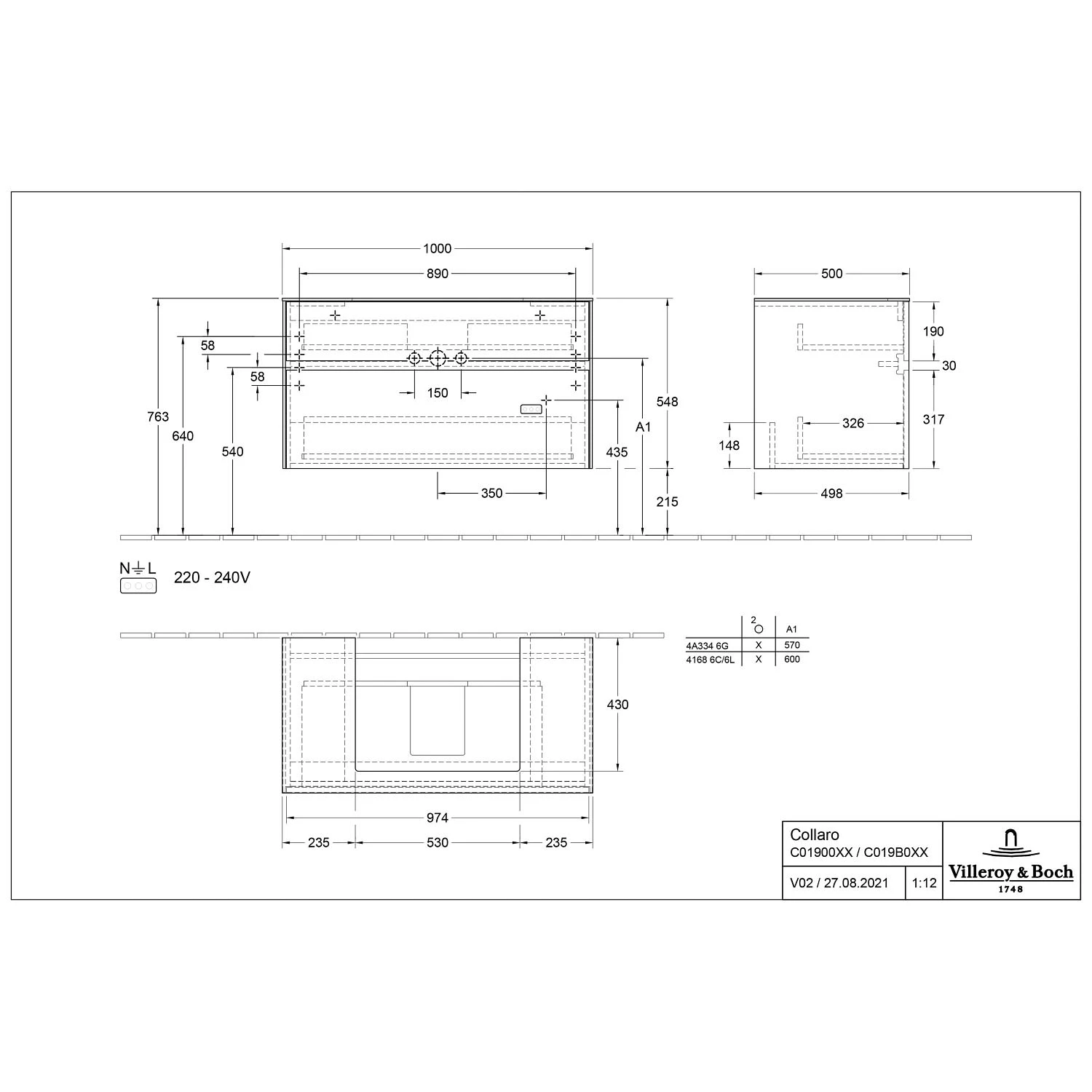 Villeroy & Boch Collaro Waschtischunterschrank 100 X 54,8 Cm Mit 2 Auszügen, Für WT Mittig 4 Villeroy & Boch Collaro Waschtischunterschrank 100 X 54,8 Cm Mit 2 Auszügen, Für WT Mittig – Bild 4