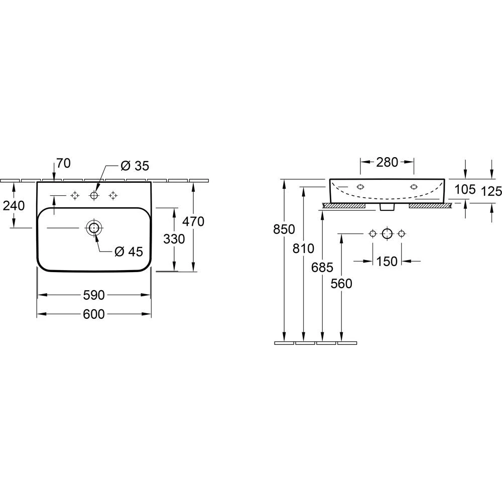 Villeroy & Boch Finion Aufsatzwaschtisch 60 X 47 Cm Mit Hahnloch, Mit ViFlow Überlauf 3 Villeroy & Boch Finion Aufsatzwaschtisch 60 X 47 Cm Mit Hahnloch, Mit ViFlow Überlauf – Bild 3