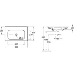 Villeroy & Boch Finion Schrankwaschtisch 80 Cm Ohne Hahnloch, Ohne Überlauf -Badmöbel Verkäufe hersteller villeroy boch finion waschtische schrankwaschtisch 1680192