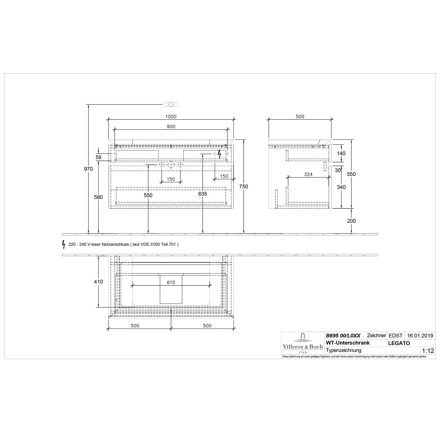 Villeroy & Boch Legato Waschtischunterschrank 100 Cm Mit 2 Auszügen Und LED-Beleuchtung 4 Villeroy & Boch Legato Waschtischunterschrank 100 Cm Mit 2 Auszügen Und LED-Beleuchtung – Bild 4