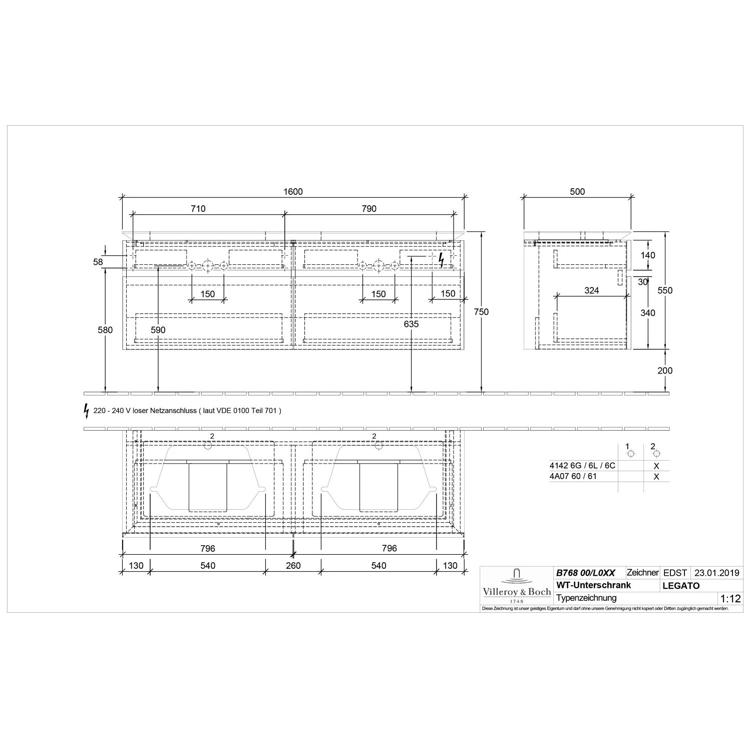 Villeroy & Boch Legato Waschtischunterschrank 160 X 55 Cm Mit 4 Auszügen, WT Links Und Rechts 4 Villeroy & Boch Legato Waschtischunterschrank 160 X 55 Cm Mit 4 Auszügen, WT Links Und Rechts – Bild 4