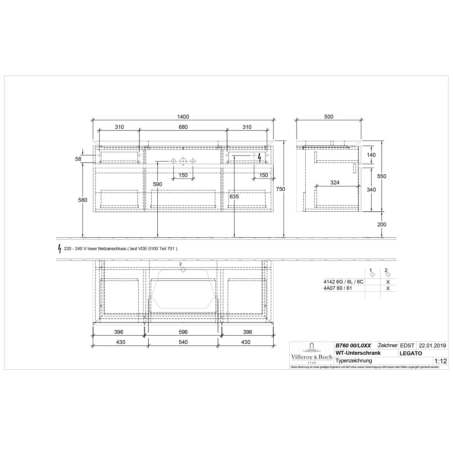 Villeroy & Boch Legato Waschtischunterschrank 140 X 55 Cm Mit 5 Auszügen Und LED Beleuchtung 3 Villeroy & Boch Legato Waschtischunterschrank 140 X 55 Cm Mit 5 Auszügen Und LED Beleuchtung – Bild 3