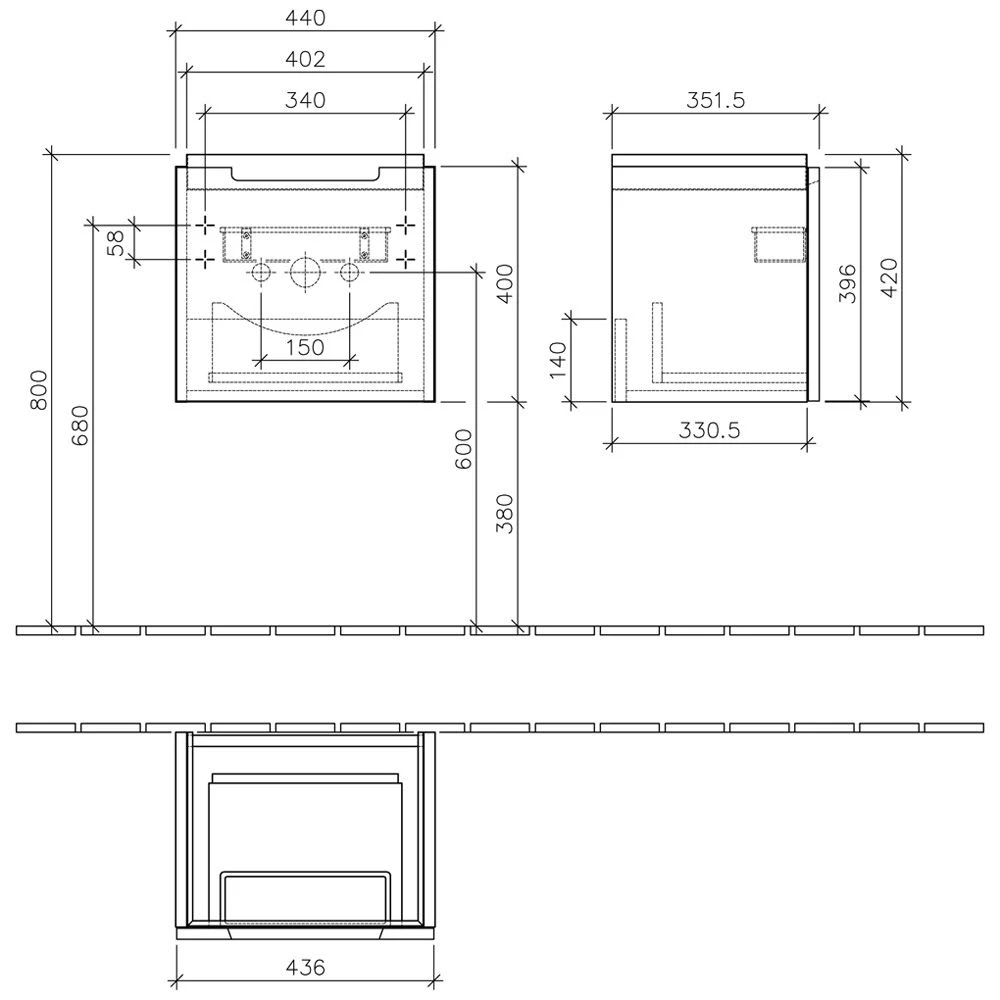 Villeroy & Boch Subway 2.0 Waschtischunterschrank 44 Cm, Griff Chromfarbig Glänzend, 1 Auszug 4 Villeroy & Boch Subway 2.0 Waschtischunterschrank 44 Cm, Griff Chromfarbig Glänzend, 1 Auszug – Bild 4