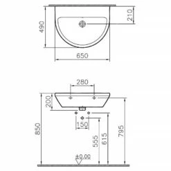 VitrA Integra Waschtisch 65 Cm, Mit Überlaufloch, Ohne Hahnloch