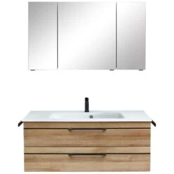 Pelipal Balto Waschtischkombination Mit Glaswaschtisch 121 Cm, Griff V2 Und Spiegelschrank