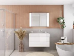 Pianura Stella Badmöbel Set 81 Cm Mit LED-Spiegelschrank, Ohne Hahnloch -Badmöbel Verkäufe pianura stella badmoebel sets 80 cm 10233380