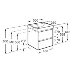 Roca Ona Waschtischunterbau 50 Cm Mit 2 Schubladen, Geringere Tiefe -Badmöbel Verkäufe roca ona waschtischunterbauten 50 cm mit 9209370
