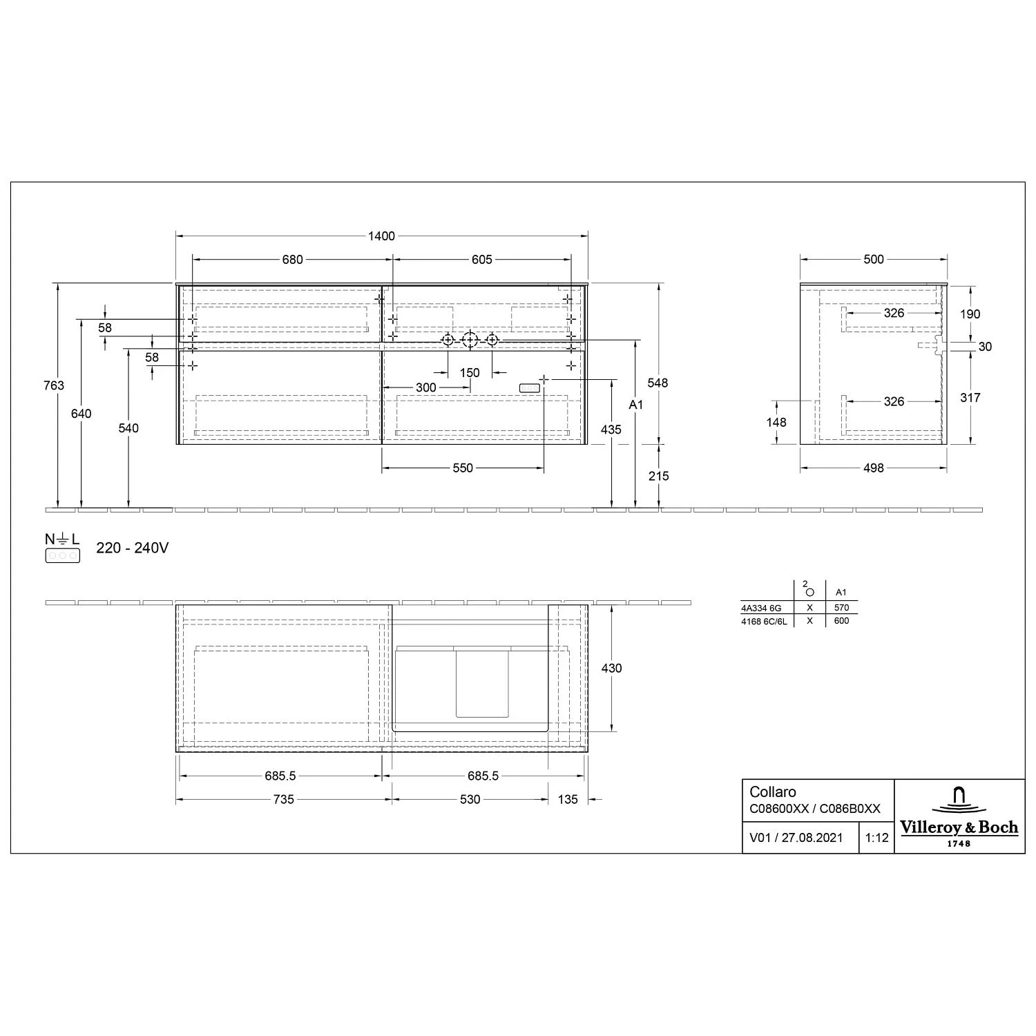 Villeroy & Boch Collaro Waschtischunterschrank 140 X 54,8 Cm Mit 4 Auszügen, Für WT Rechts 4 Villeroy & Boch Collaro Waschtischunterschrank 140 X 54,8 Cm Mit 4 Auszügen, Für WT Rechts – Bild 4