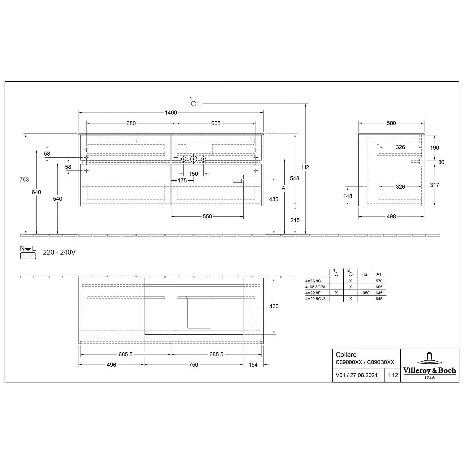 Villeroy & Boch Collaro Waschtischunterschrank 140 X 54,8 Cm Mit 4 Auszügen Und LED Licht, Für WT Rechts 4 Villeroy & Boch Collaro Waschtischunterschrank 140 X 54,8 Cm Mit 4 Auszügen Und LED Licht, Für WT Rechts – Bild 4