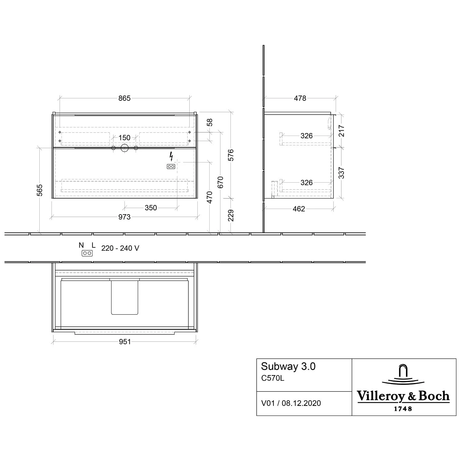 Villeroy & Boch Subway 3.0 Badmöbel-Set 100 Cm Mit Beleuchtung, Griff In Möbelfarbe, 2 Auszüge 4 Villeroy & Boch Subway 3.0 Badmöbel-Set 100 Cm Mit Beleuchtung, Griff In Möbelfarbe, 2 Auszüge – Bild 4
