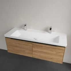 Villeroy & Boch Subway 3.0 Badmöbel-Set 130 Cm, Griff Volcano Black, 2 Auszüge, WT Für 2 Armaturen