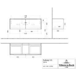 Villeroy & Boch Subway 3.0 Badmöbel-Set 130 Cm, Griff Volcano Black, 2 Auszüge, WT Für 2 Armaturen -Badmöbel Verkäufe villeroy boch alle kollektionen subway 3 10407617