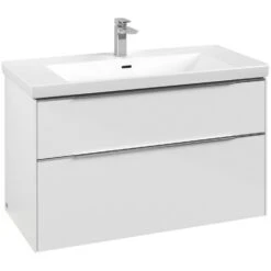 Villeroy & Boch Subway 3.0 Waschtischunterschrank 97,3 Cm, 2 Auszüge, Griffe Glänzend, Mit LED-Licht