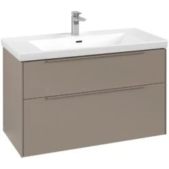 Villeroy & Boch Subway 3.0 Waschtischunterschrank 97,3 Cm, 2 Auszüge, Griffe Monochrom, Mit LED-Licht