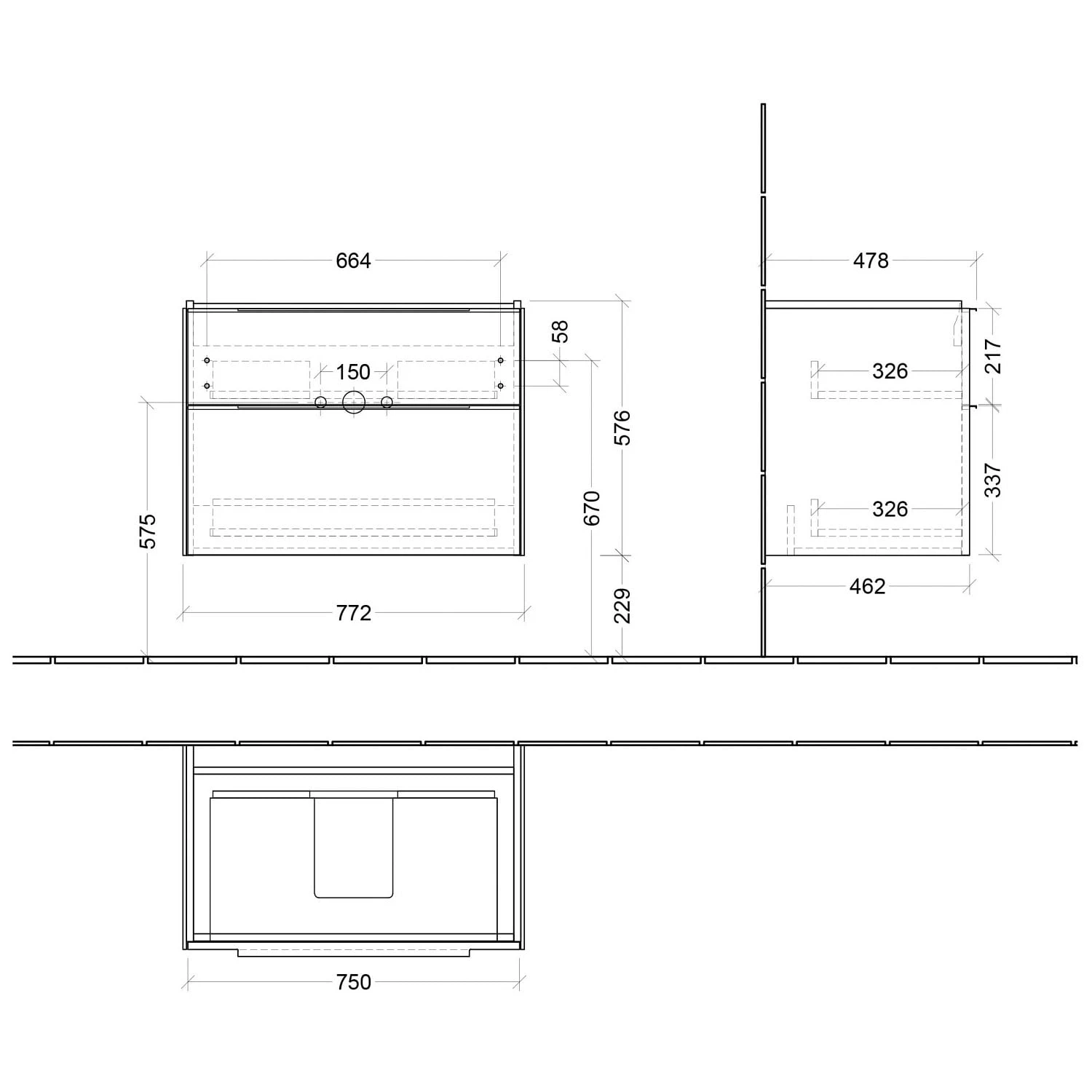 Villeroy & Boch Subway 3.0 Waschtischunterschrank 77,2 Cm, 2 Auszüge, Griffe Monochrom, Ohne LED-Licht 4 Villeroy & Boch Subway 3.0 Waschtischunterschrank 77,2 Cm, 2 Auszüge, Griffe Monochrom, Ohne LED-Licht – Bild 4