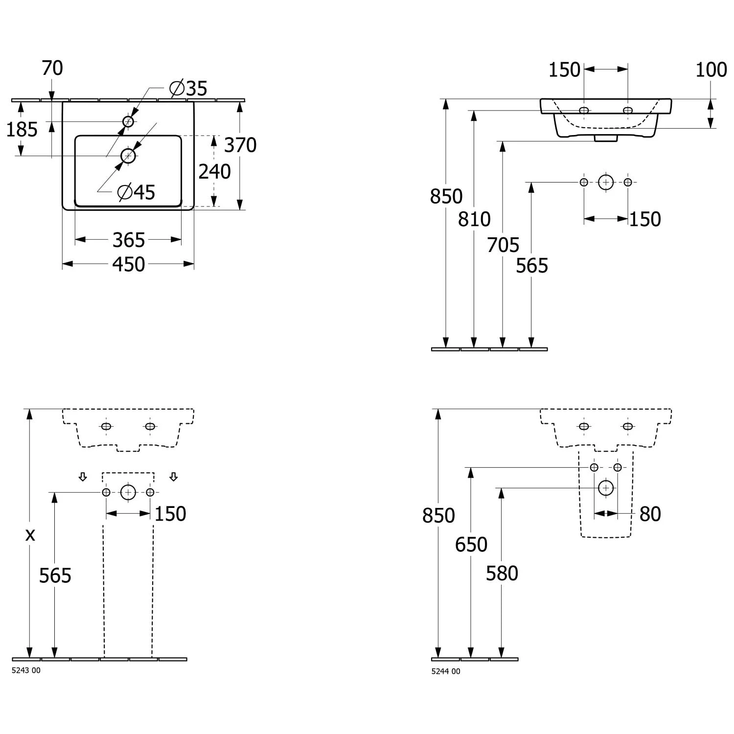 Villeroy & Boch Subway 3.0 Handwaschbecken 45 Cm, Mit 1 Hahnloch, Ohne Überlauf 2 Villeroy & Boch Subway 3.0 Handwaschbecken 45 Cm, Mit 1 Hahnloch, Ohne Überlauf – Bild 2