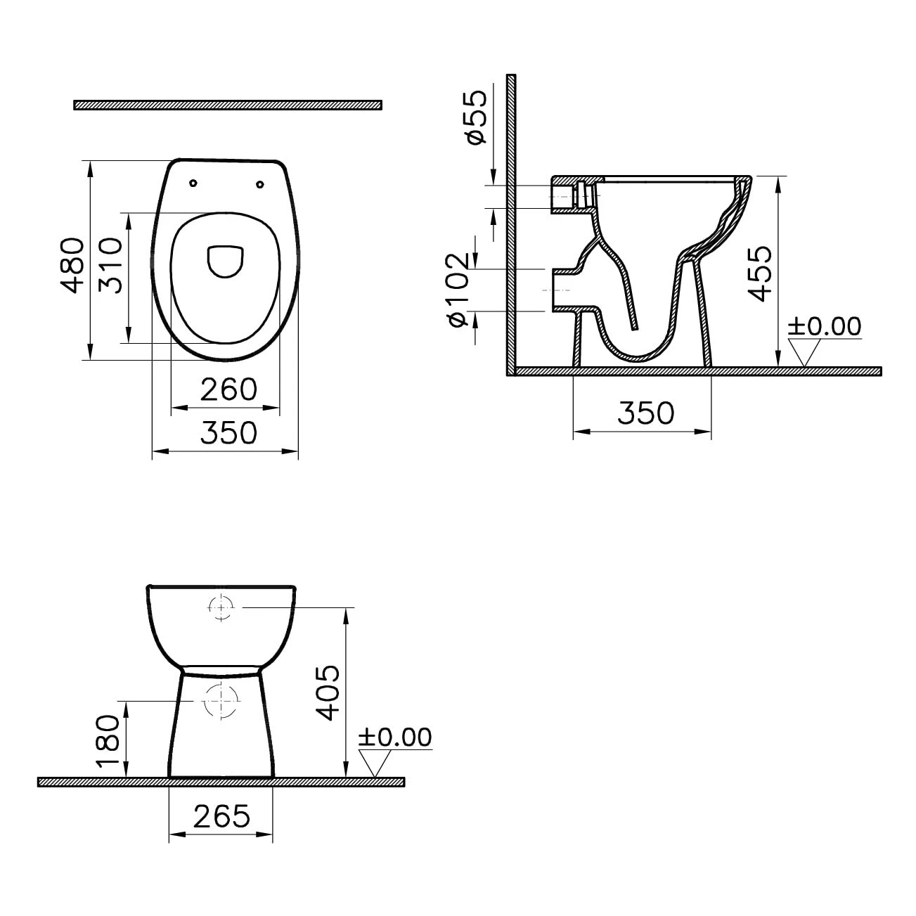 VitrA Conforma Stand-WC, VitrA Flush 2.0, Tiefspüler + 6 Cm 1 VitrA Conforma Stand-WC, VitrA Flush 2.0, Tiefspüler + 6 Cm