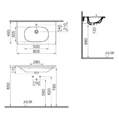 VitrA Zentrum Möbelwaschtisch 80,5 Cm, Mit Überlaufloch, 1 Hahnloch Mittig